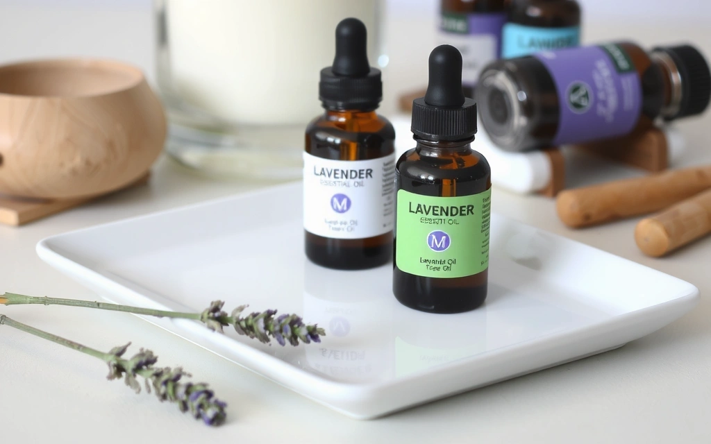 Uleiuri esențiale de lavandă și arbore de ceai în sticluțe mici