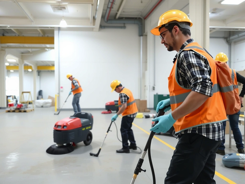 Echipă CityClean curățând o fabrică