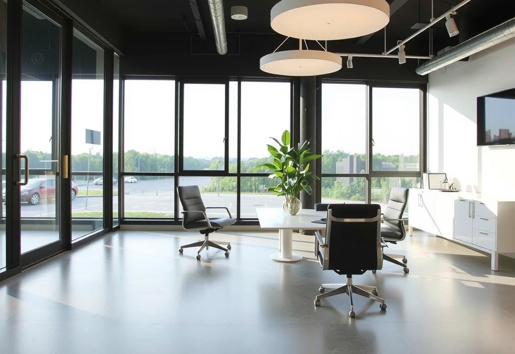 Imagine abstractă reprezentând un birou modern curat și ordonat