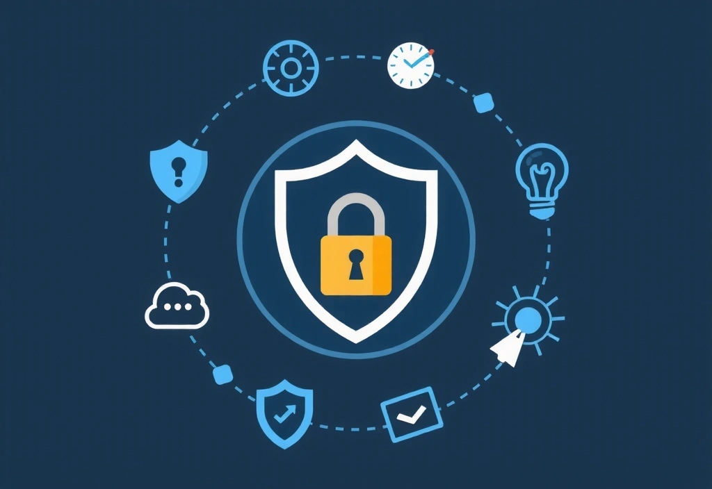 Ilustrație cu simboluri de confidențialitate și securitate a datelor